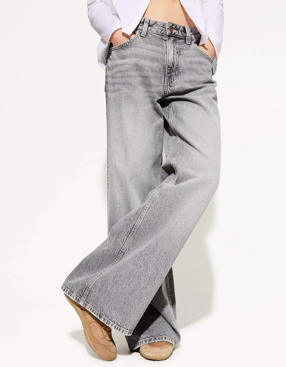 TK High Waisted Light Grey Wide leg Jeans