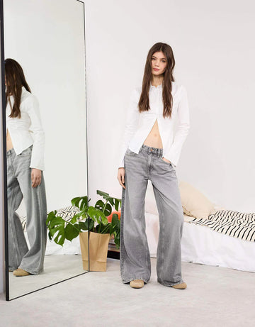 TK High Waisted Light Grey Wide leg Jeans