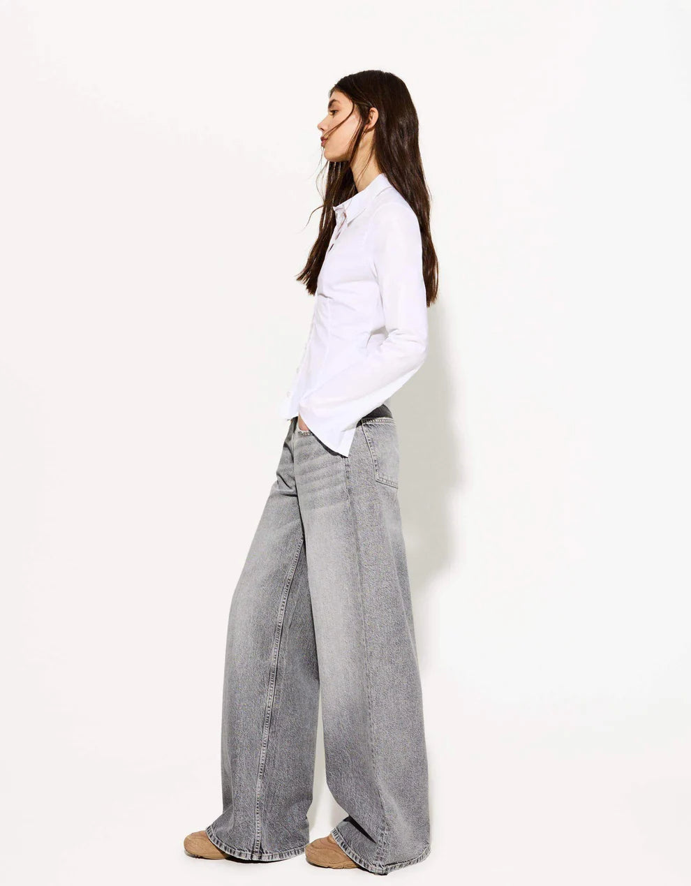 TK High Waisted Light Grey Wide leg Jeans