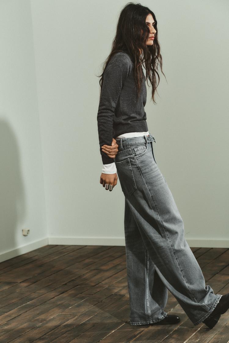 TK High Waisted Grey Waist Folded Wide leg Jeans