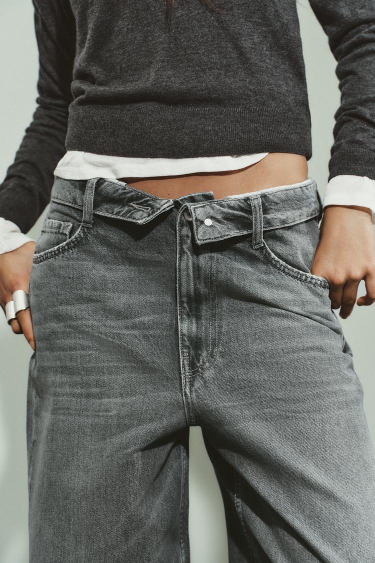 TK High Waisted Grey Waist Folded Wide leg Jeans