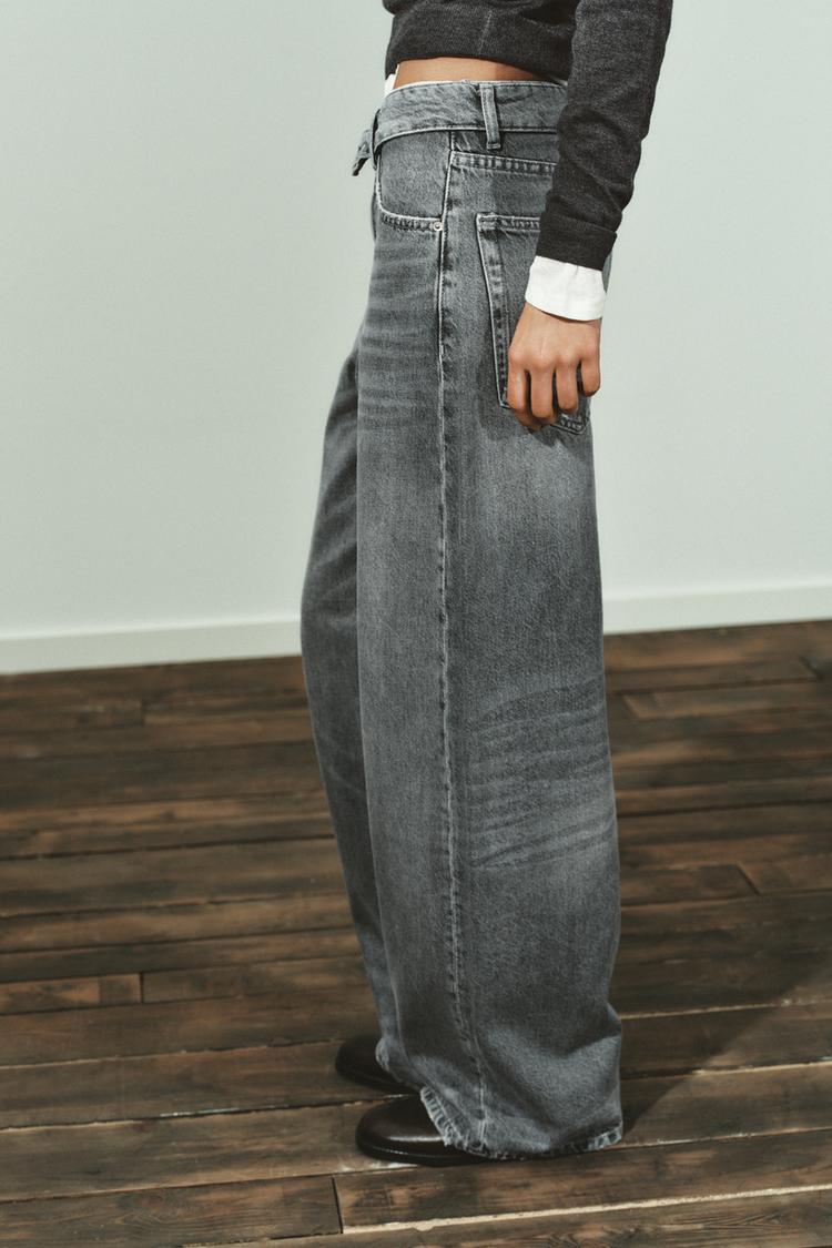 TK High Waisted Grey Waist Folded Wide leg Jeans