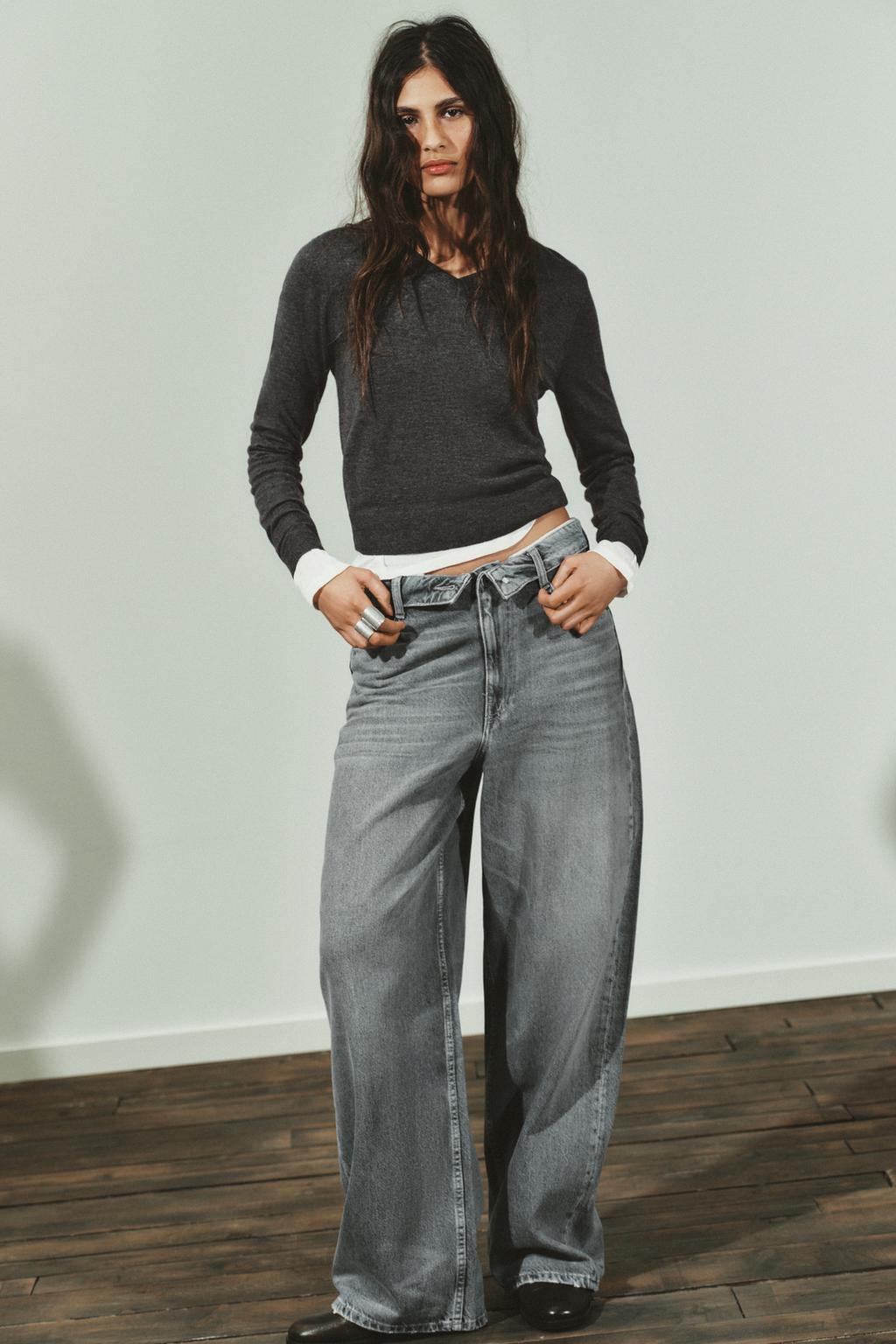 TK High Waisted Grey Waist Folded Wide leg Jeans