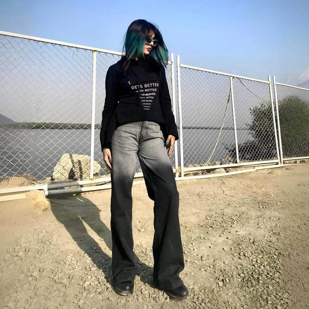 TK High Waisted Two Tone Wide leg Jeans