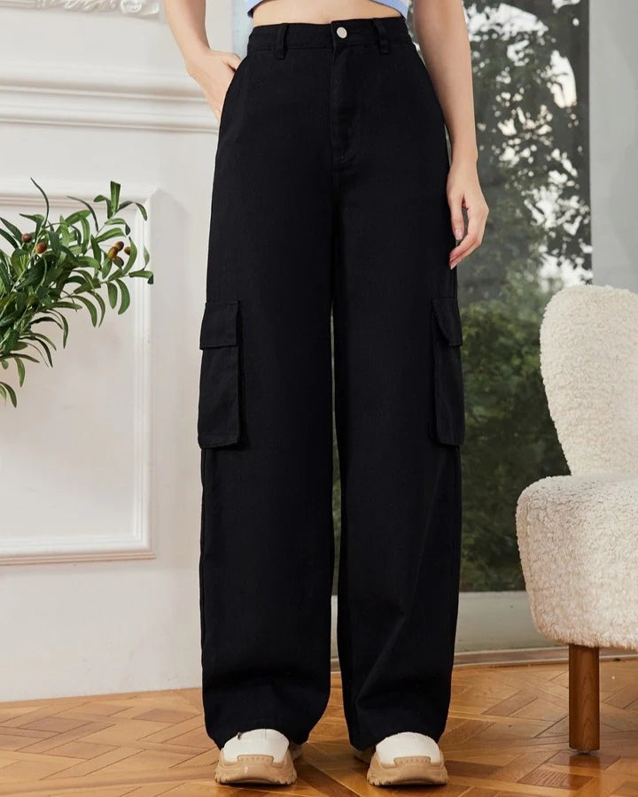 TK High Waisted Black Cargo Wide leg Wide leg Jeans