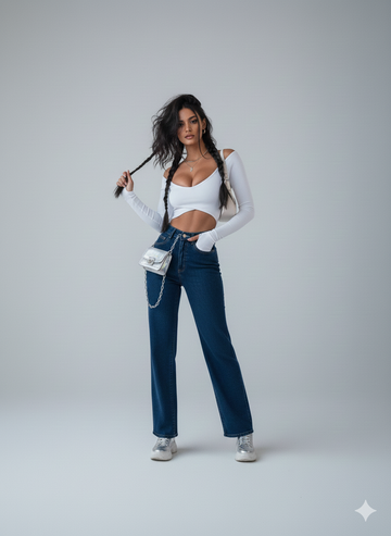 TK High Waisted Dark Blue Loose Mom Jeans
