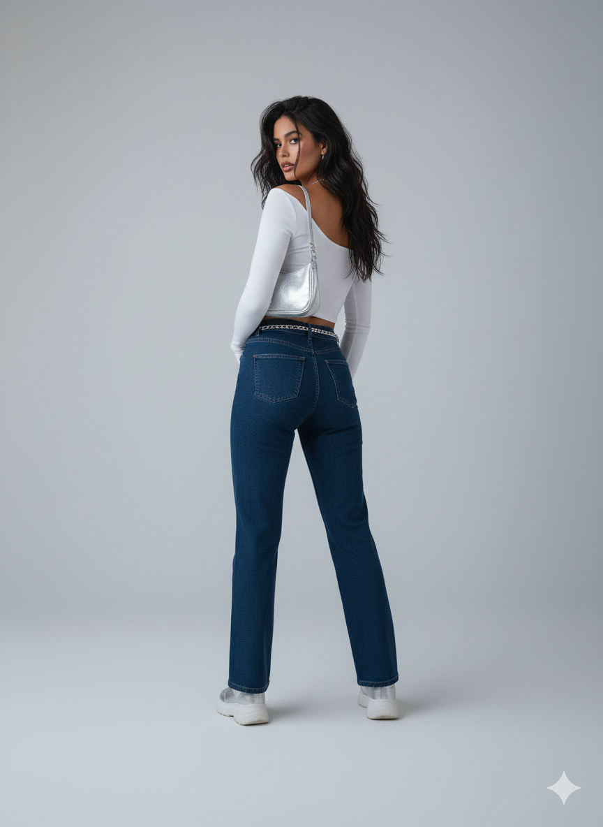 TK High Waisted Dark Blue Loose Mom Jeans