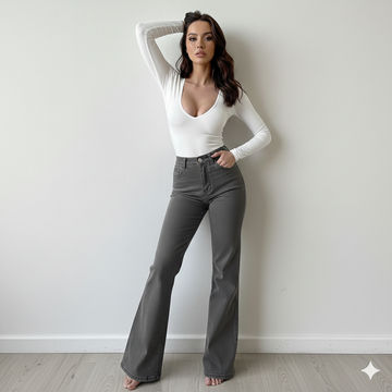 TK High Waisted Grey Flare Jeans