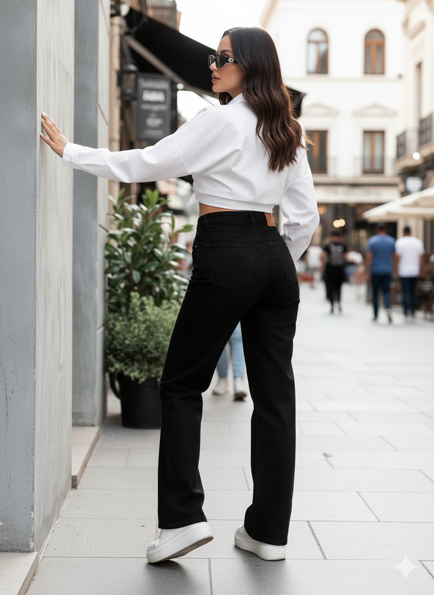 TK High Waisted Black Loose Mom Jeans