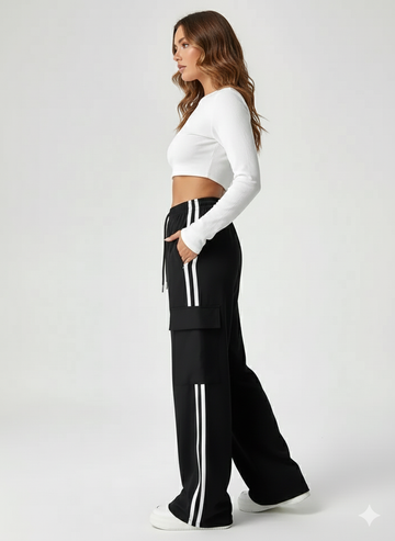 TK High Waisted Black Cargo Side Stripe