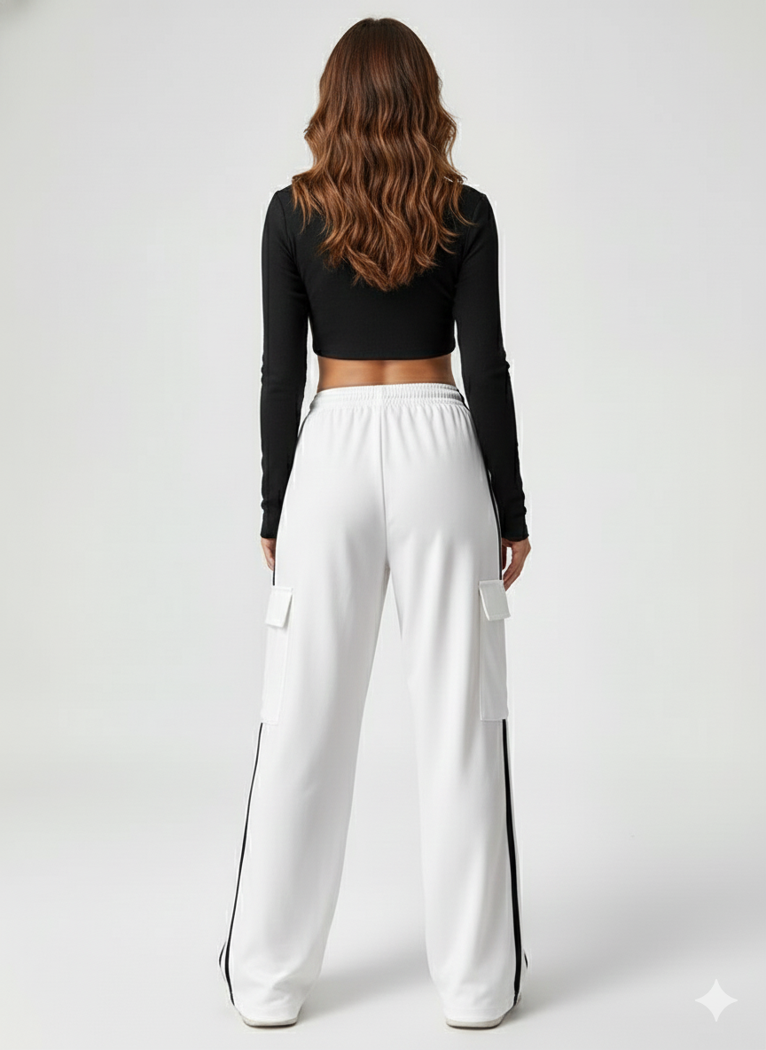 TK High Waisted White Side Stripe Cargo Trouser