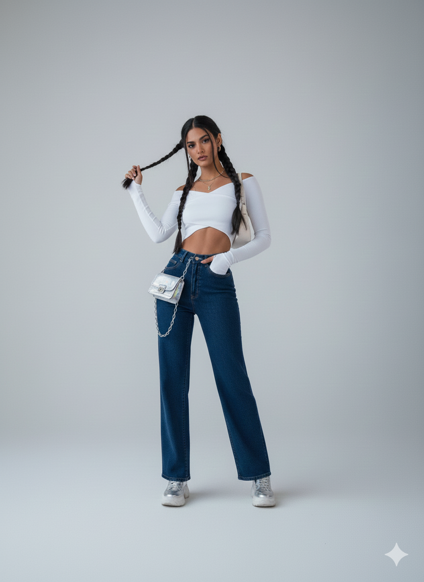 TK High Waisted Dark Blue Loose Mom Jeans