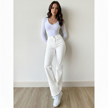 TK High Waisted White Flare Jeans