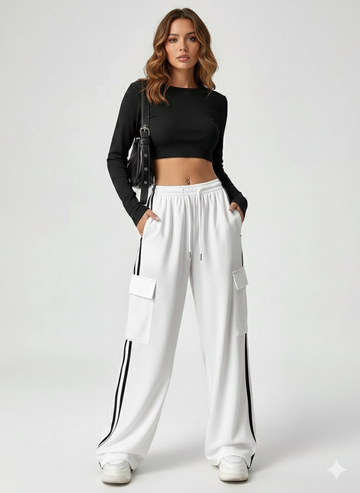 TK High Waisted White Side Stripe Cargo Trouser