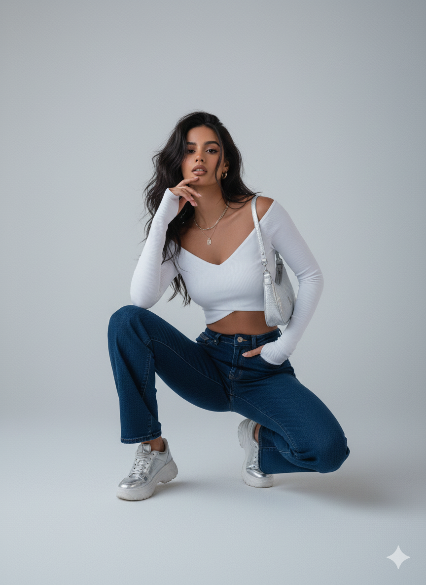 TK High Waisted Dark Blue Loose Mom Jeans