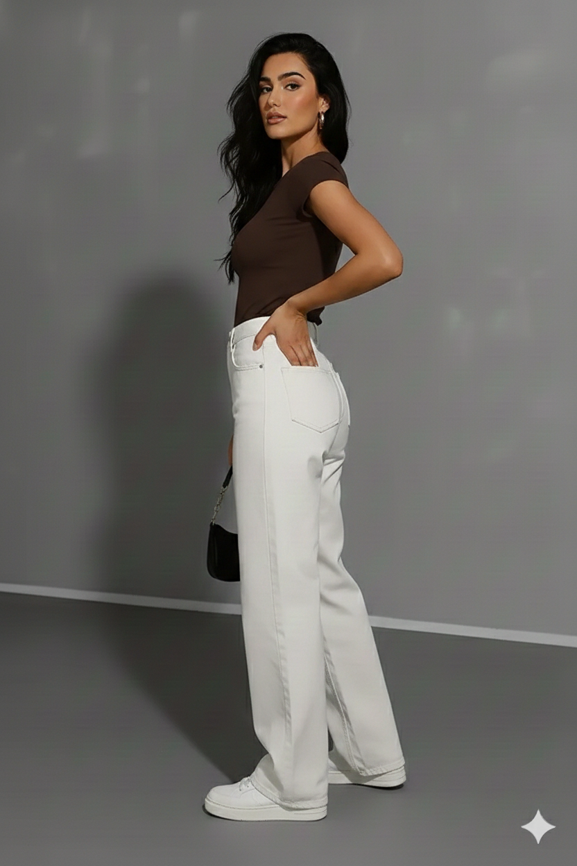 TK High Waisted White Loose Mom Jeans