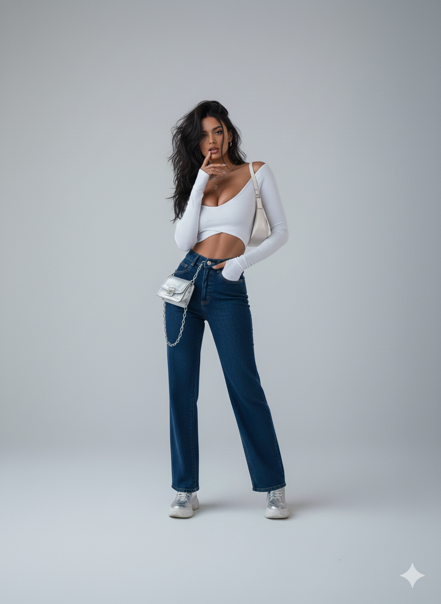 TK High Waisted Dark Blue Loose Mom Jeans