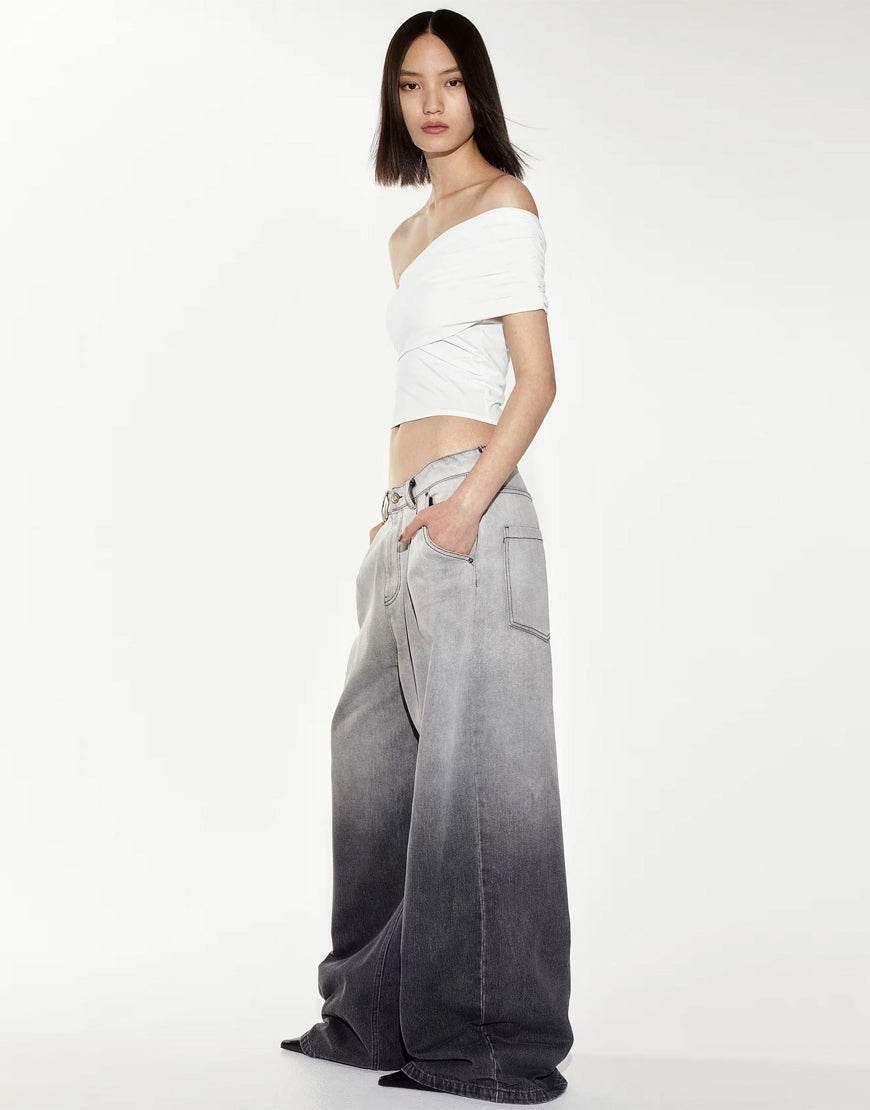 TK High Waisted Two Tone Wide leg Jeans