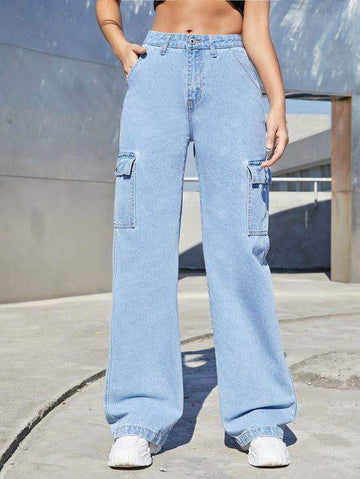 TK High Waisted Light Blue Cargo Wide leg Wide leg Jeans