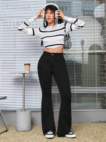 TK High Waisted Black Flare Jeans