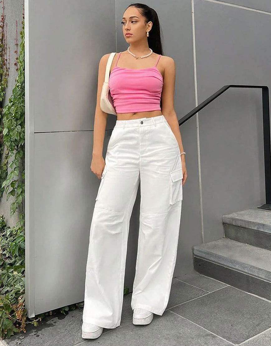 TK High Waisted White Cargo Wide leg Wide leg Jeans