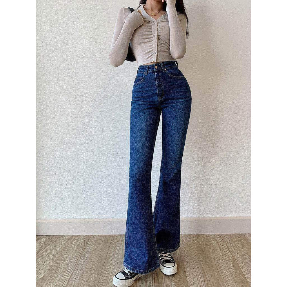 TK High Waisted Dark Blue Tone Flare Jeans