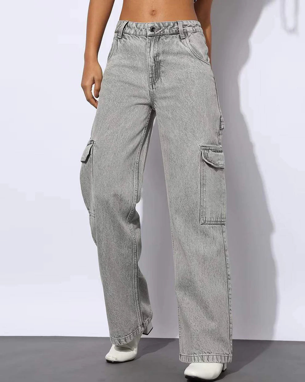 TK High Waisted Light Grey Cargo Wide leg Wide leg Jeans