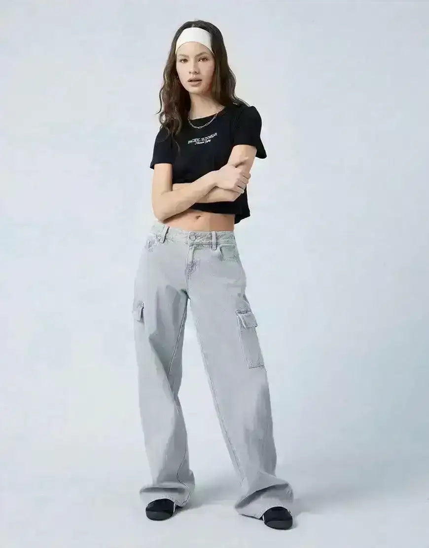 TK High Waisted Light Grey Cargo Wide leg Wide leg Jeans