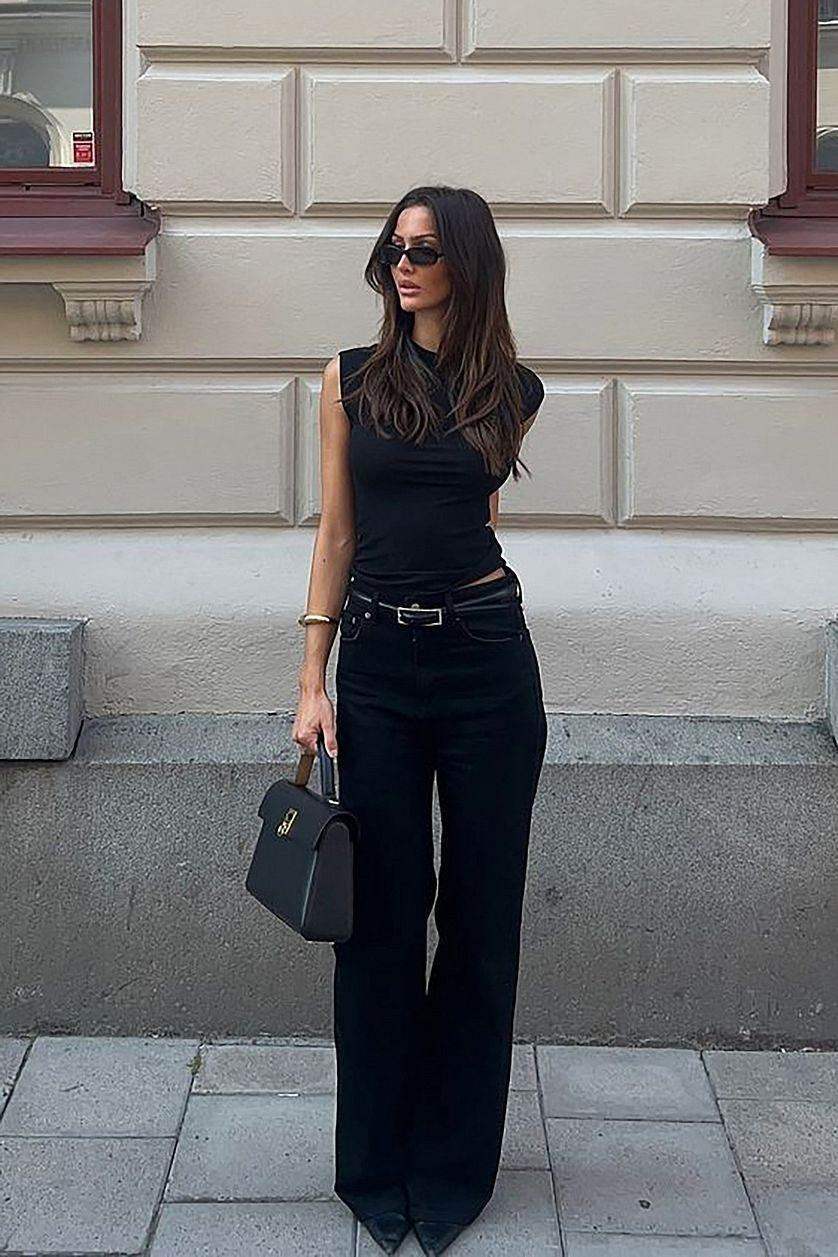 TK High Waisted Black Wide leg Jeans