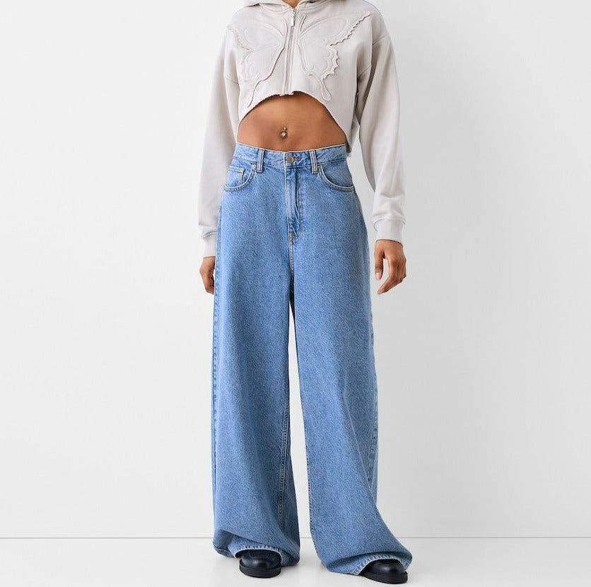 TK High Waisted Mid Blue Wide leg Jeans