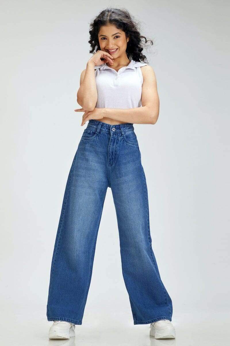 TK High Waisted Mid Blue Wide leg Jeans