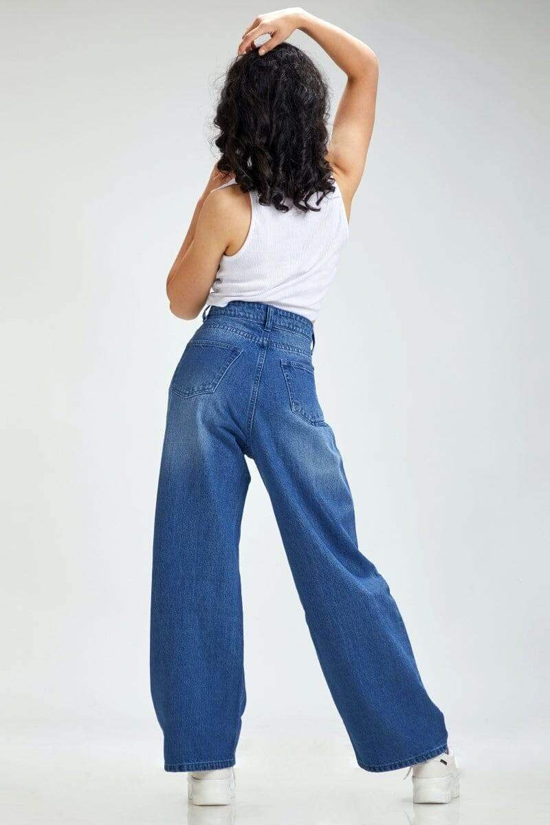 TK High Waisted Mid Blue Wide leg Jeans