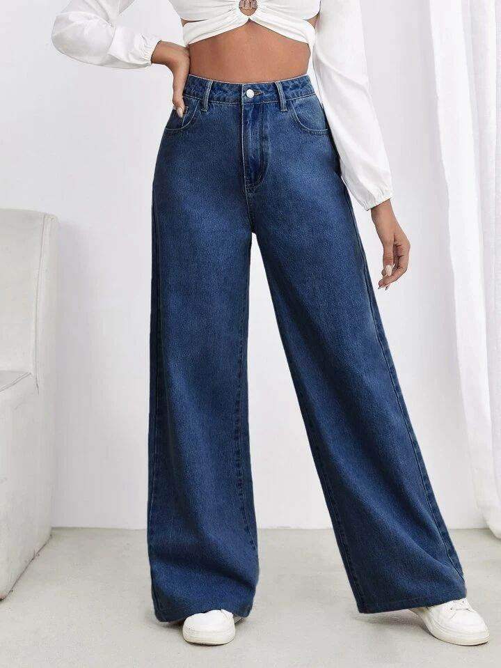 TK High Waisted Dark Blue Wide leg Jeans