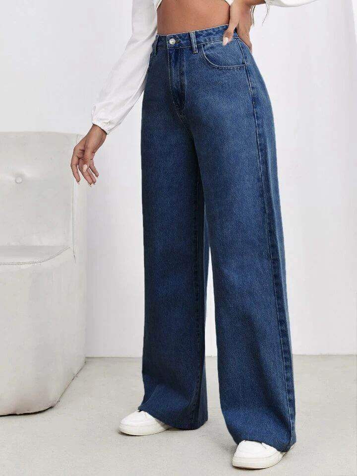 TK High Waisted Dark Blue Wide leg Jeans