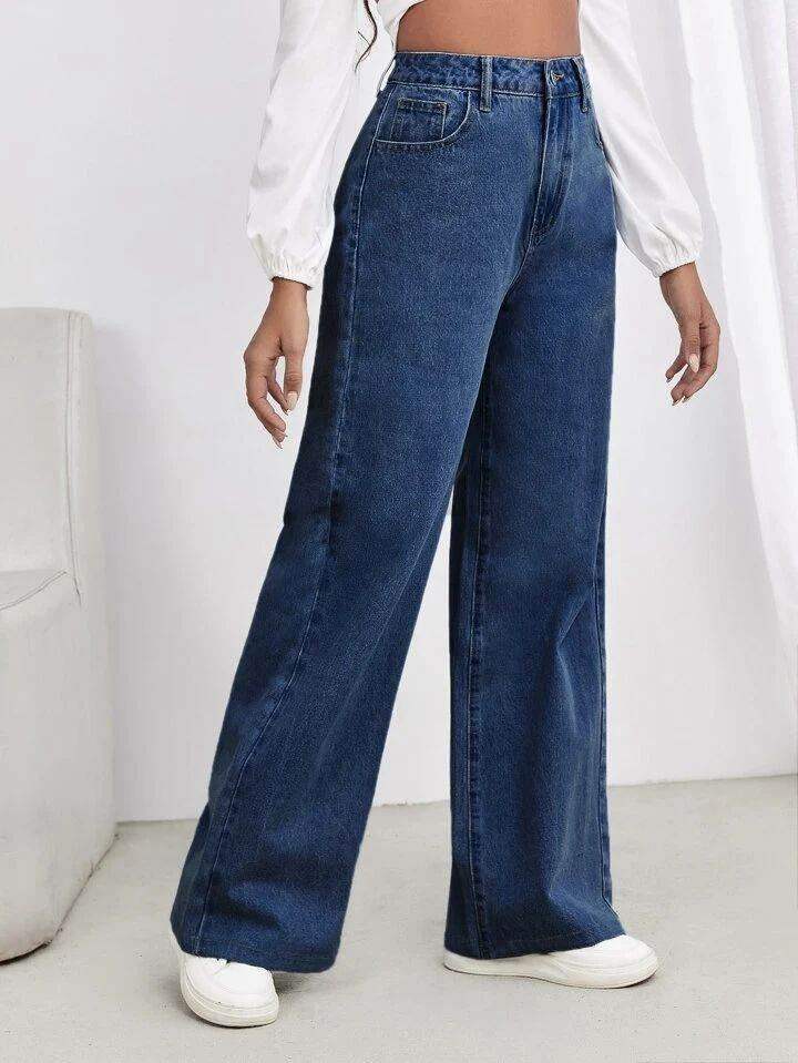TK High Waisted Dark Blue Wide leg Jeans