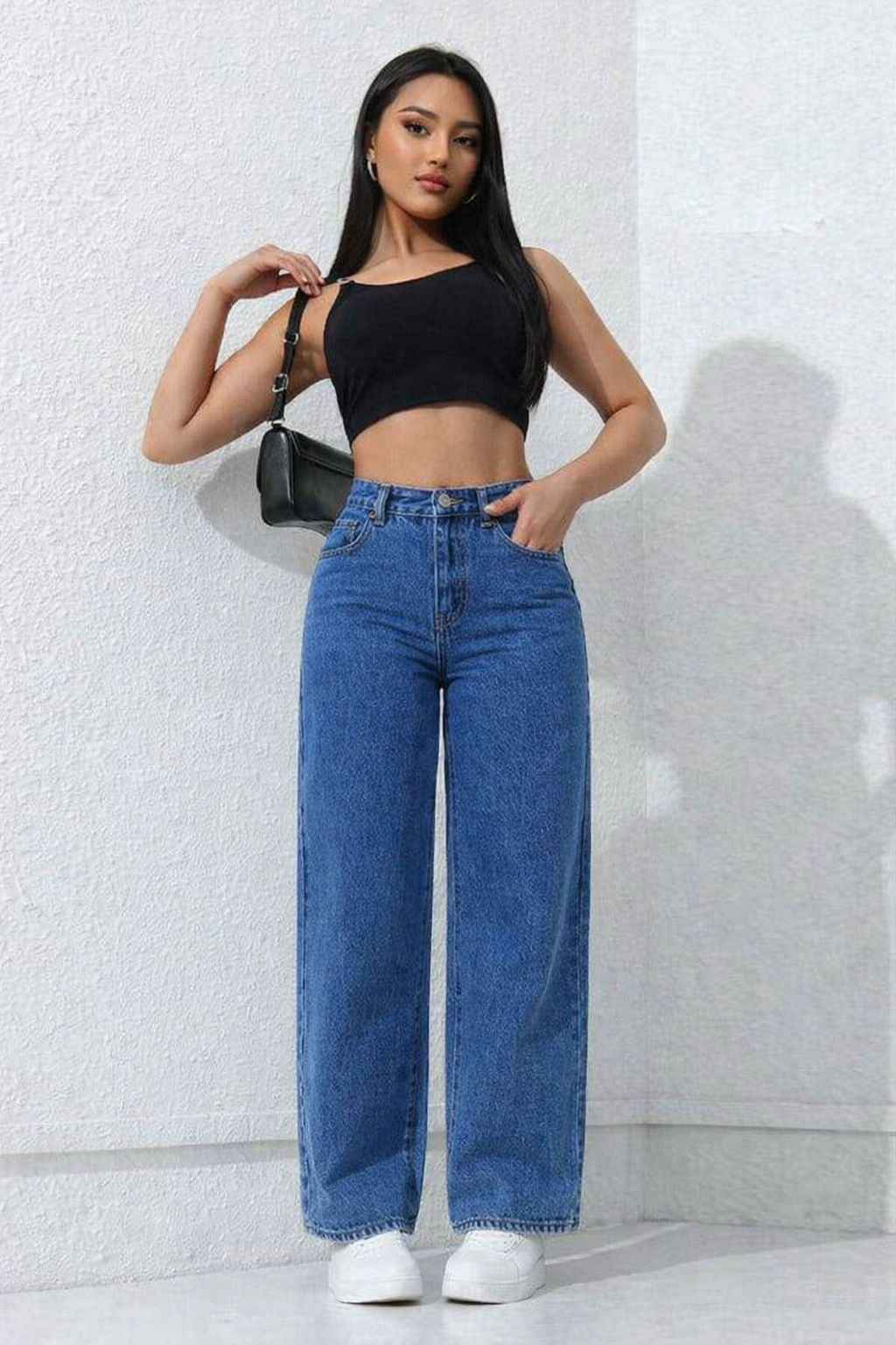 TK High Waisted Medium Blue Loose Mom Jeans