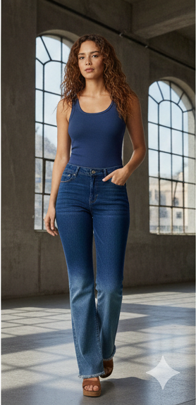 TK High Waisted Blue Two Tone Flare Jeans